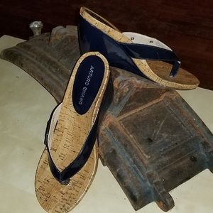 Arturo Chiang Navy Blue Patent Flip Flop Heels